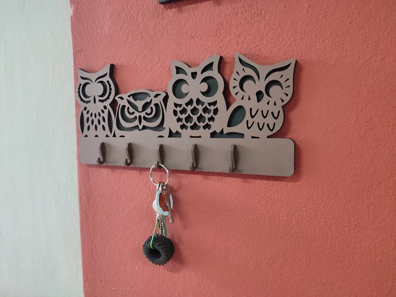 Owl Keychain Wooden Wall Art Home Decoration.