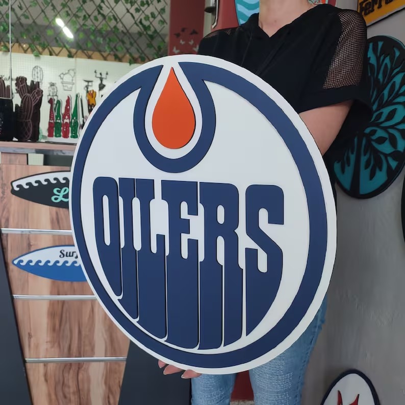 Edmonton Oilers MDF Wooden Wall Art Sign - Hockey Fans and Modern Home Decor - Hockey Team