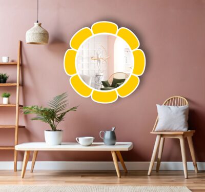 Yellow Flower Wall Mirror | Acrylic Mirror & Wooden Daisy | Modern Wall Art | Decorative Mirror | Home and Office Decor | Wall Hanging - Image 3