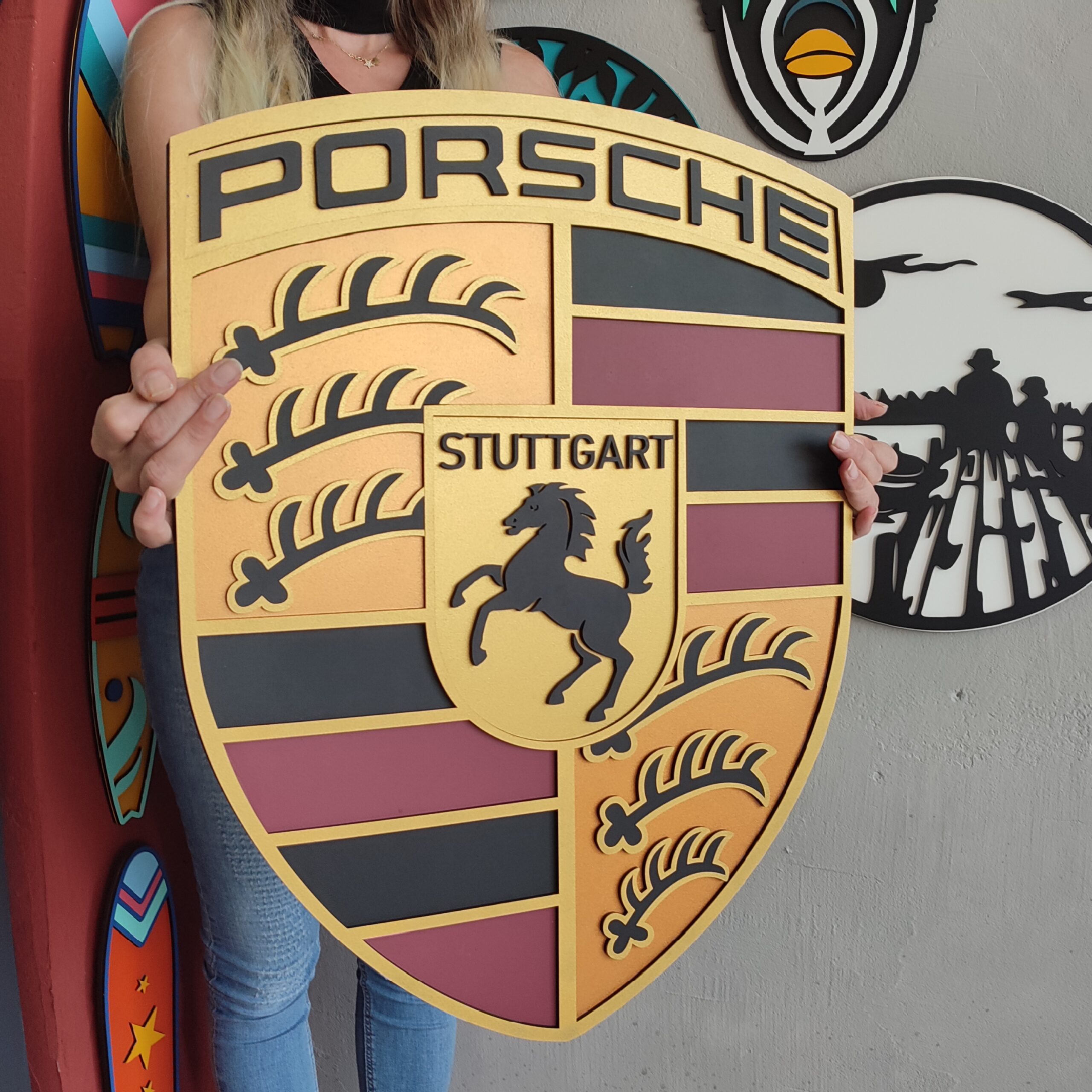 Porsche Wall Decor, Porsche Wooden Sign, Porsche Motor, Porsche emblem, Vehicle Wall Plaque, Showroom, Car, Cars Showroom Garage.