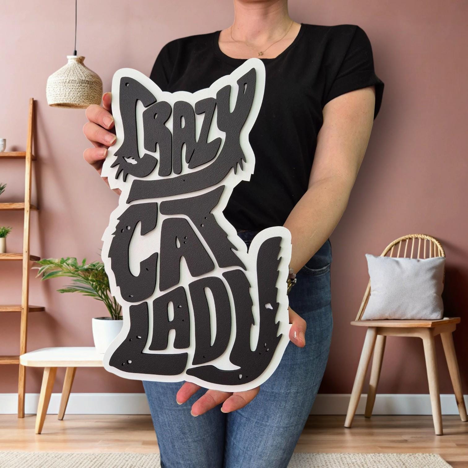 Hand Painted Crazy Cat Lady Wall Art – Whimsical Boho Decor