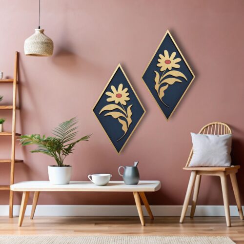Mid Century Modern Floral Wood Wall Art: Boho Home Decor