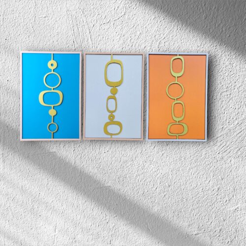 Hand-Painted Geometric Wood Wall Art - Mid-Century Modern Set