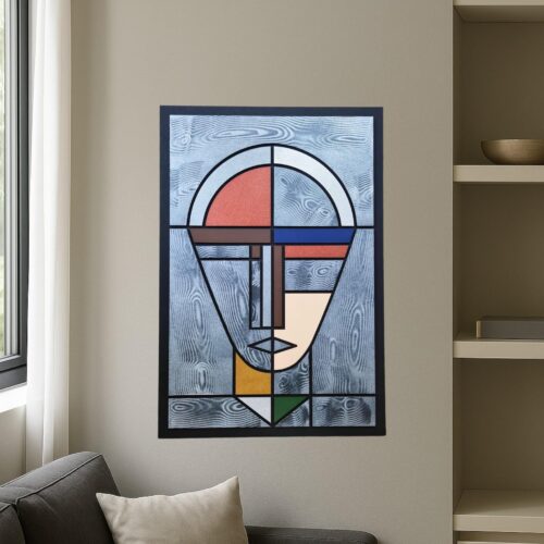 Geometric Male Portrait Wood Wall Art: Mid-Century Modern Decor