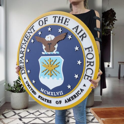 Hand-Painted USAF Wooden Emblem: Patriotic Air Force Wall Art