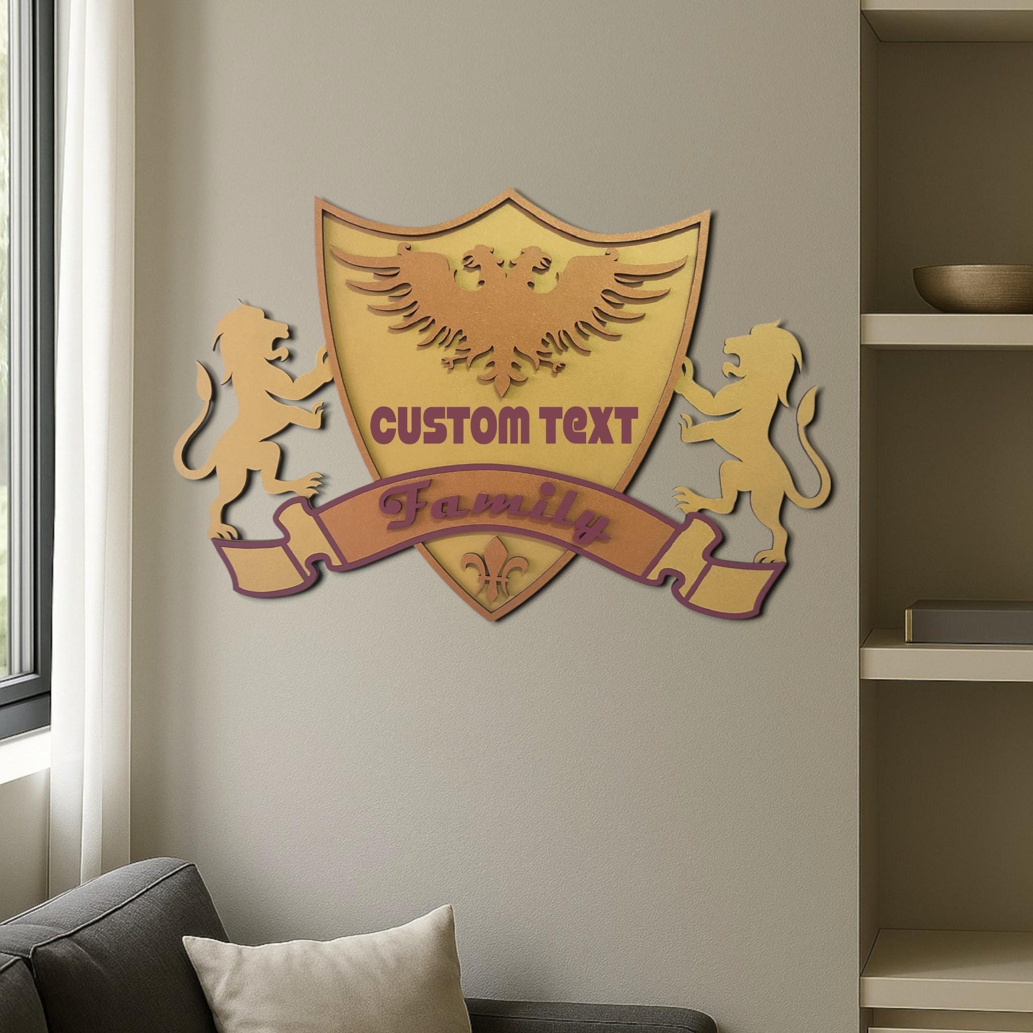 Custom Family Crest Wooden Wall Art: Personalized Coat of Arms Sign
