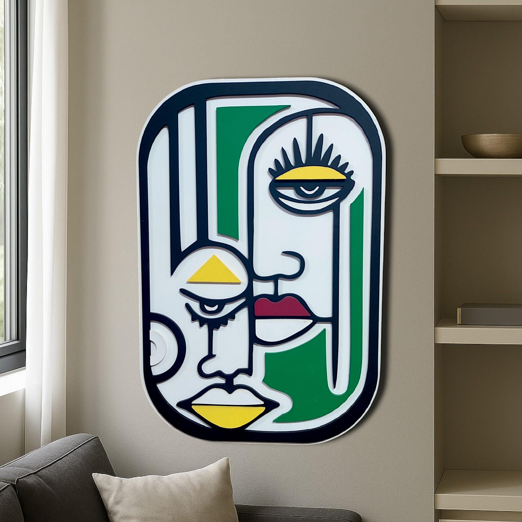 Modern African Face Wooden Wall Art, Living Room Decor