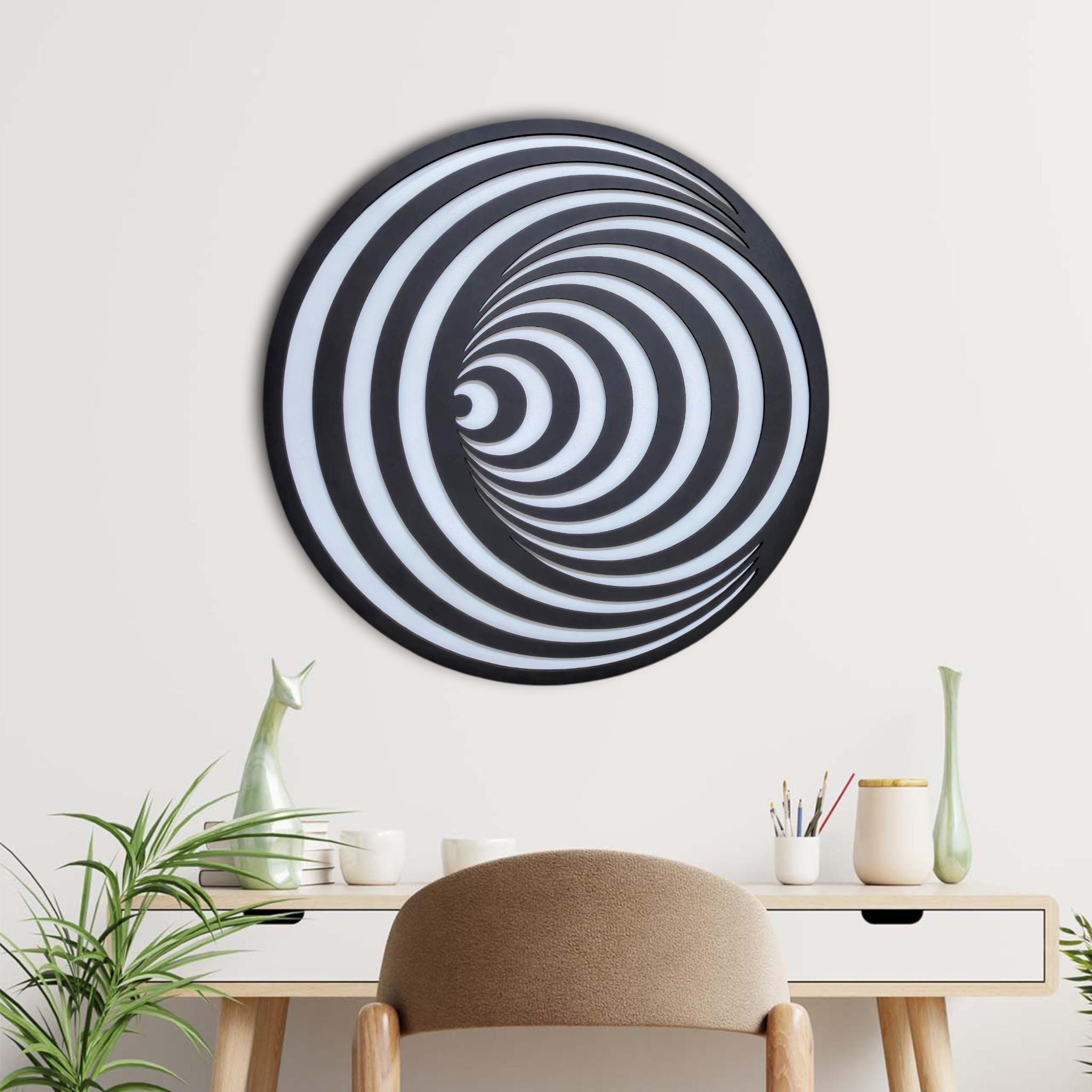 3D Optical Illusion Wooden Wall Decor, Swirl Art