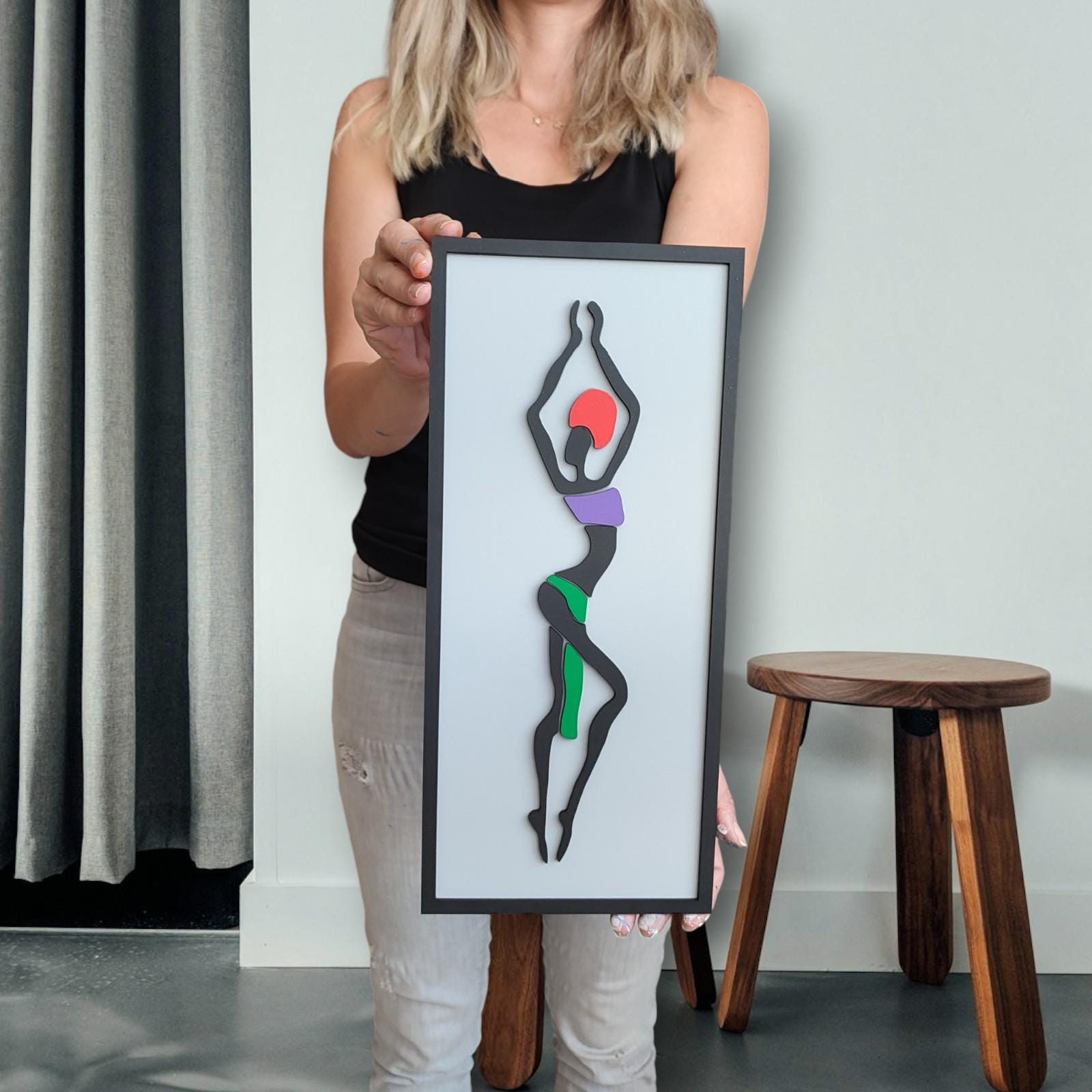 Hand-Painted African Woman Wooden Wall Art, Modern Home Decor