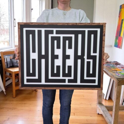 Cheers Wooden Bar Sign: Rustic Home Bar Decor