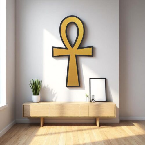 Handmade Egyptian Ankh Wood Wall Art: Sacred Geometry Boho Decor