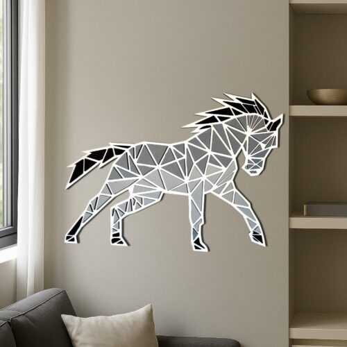 Geometric Wooden Horse Wall Art: Modern Farmhouse Decor