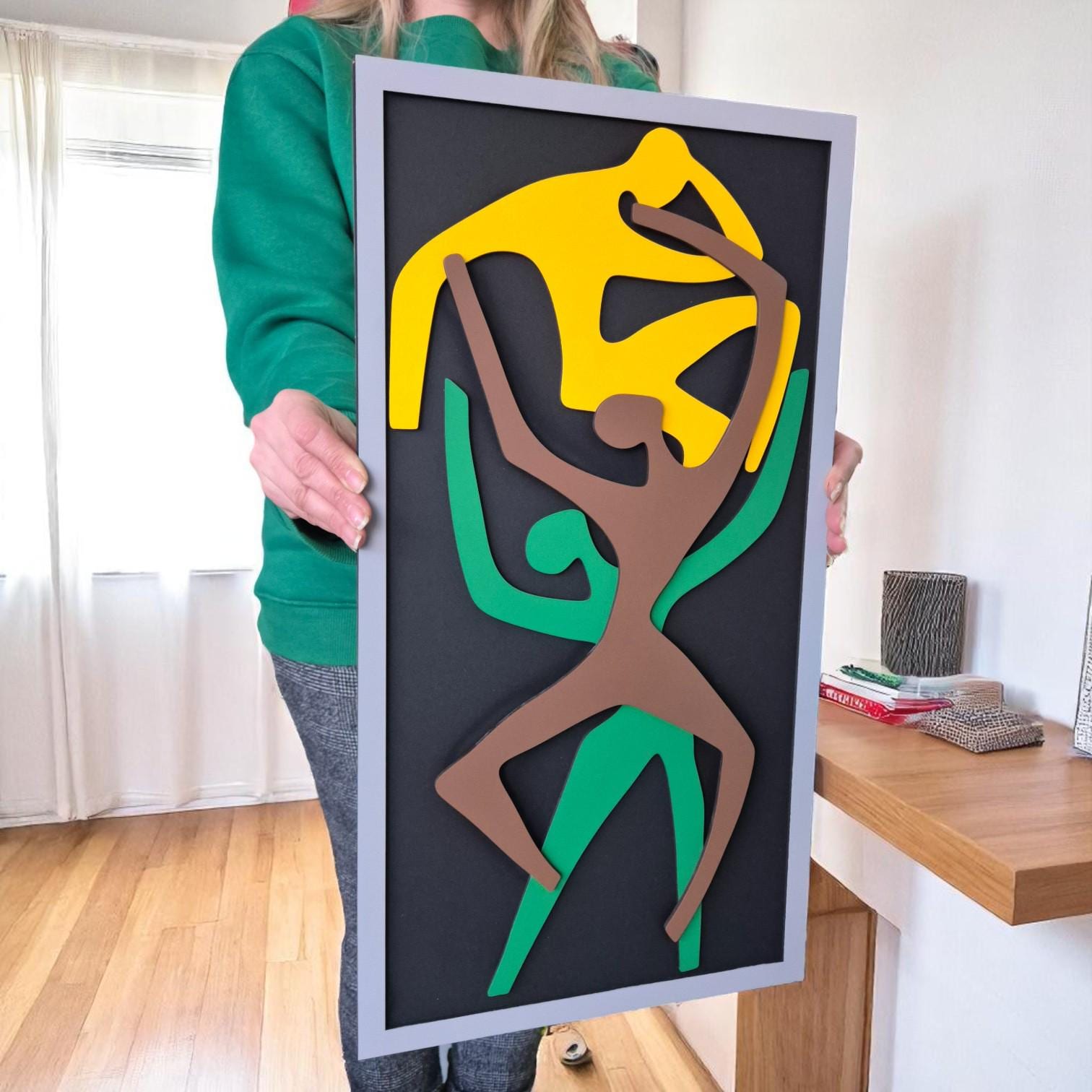 Abstract People Silhouette Wood Wall Art: Modern Home Accent