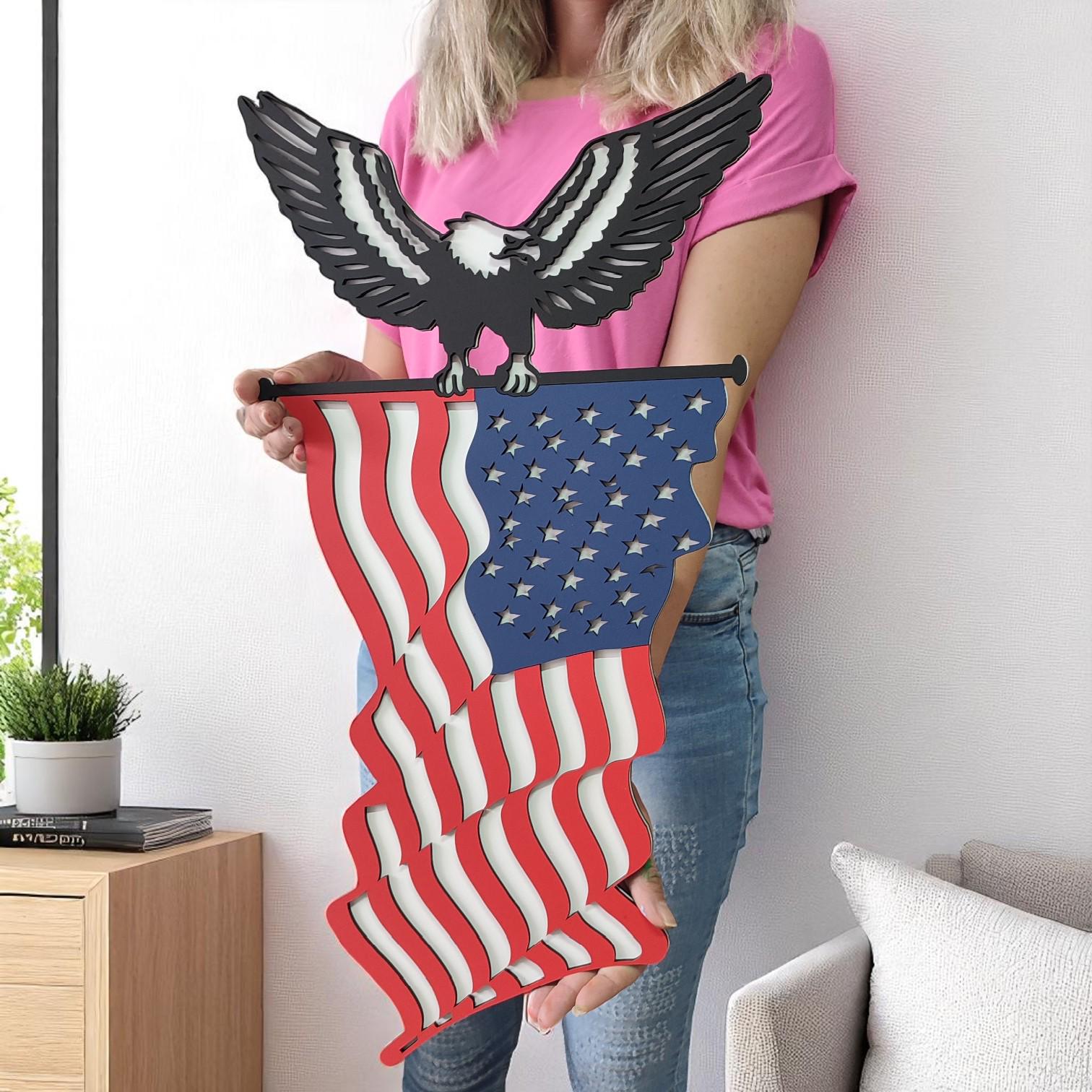 American Flag Eagle Wooden Wall Art: Patriotic Home Decor
