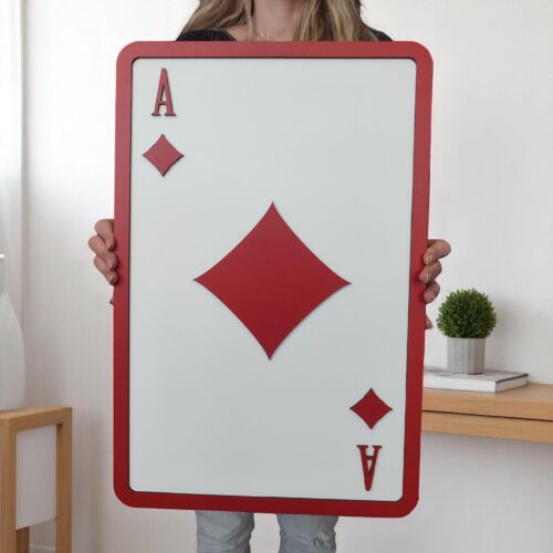 Ace of Diamonds Wooden Wall Art: Modern Poker Room Decor