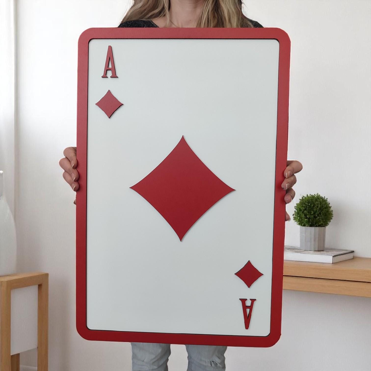 Ace of Diamonds Wooden Wall Art: Modern Poker Room Decor