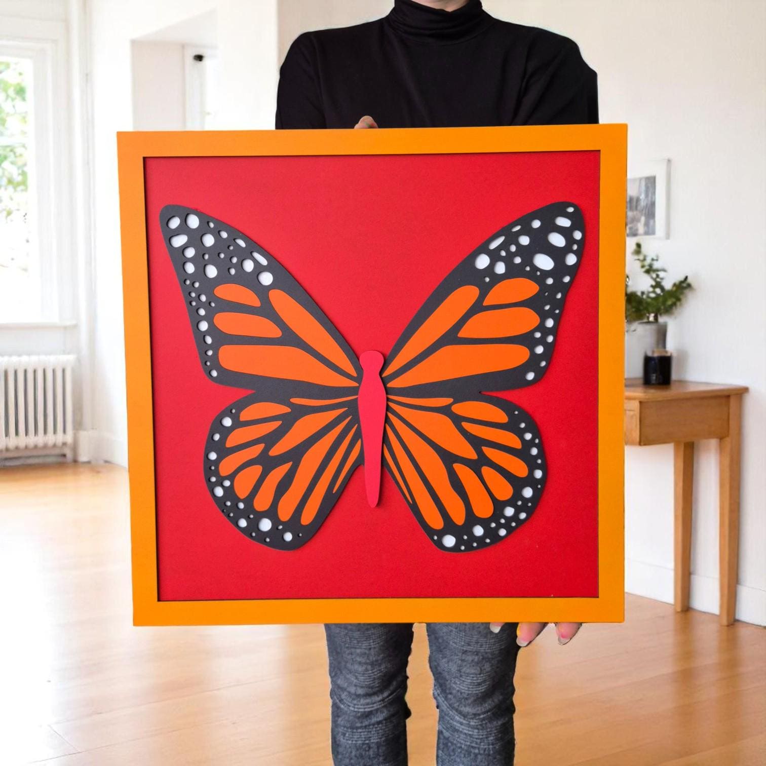 Boho Butterfly Wooden Wall Art: Hand-Painted Monarch Decor