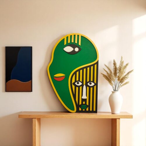 Geometric Wood Wall Art: Modern Abstract Design, Hand-Painted