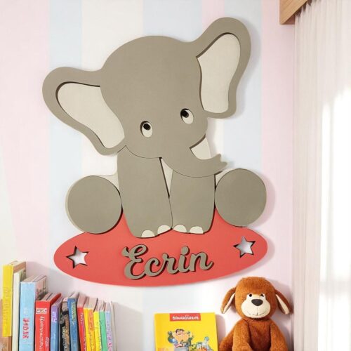Personalized Elephant Name Sign: Hand-Painted Jungle Nursery Decor