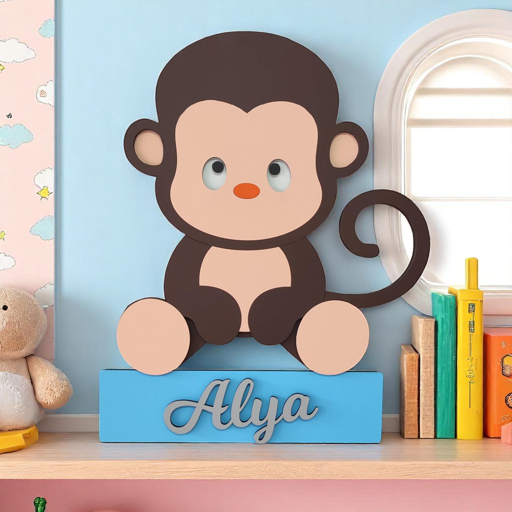 Personalized Monkey Wooden Name Sign: Jungle Nursery Decor