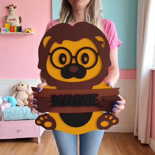 Personalized Lion Nursery Decor: Hand-Painted Wooden Safari Animal Sign