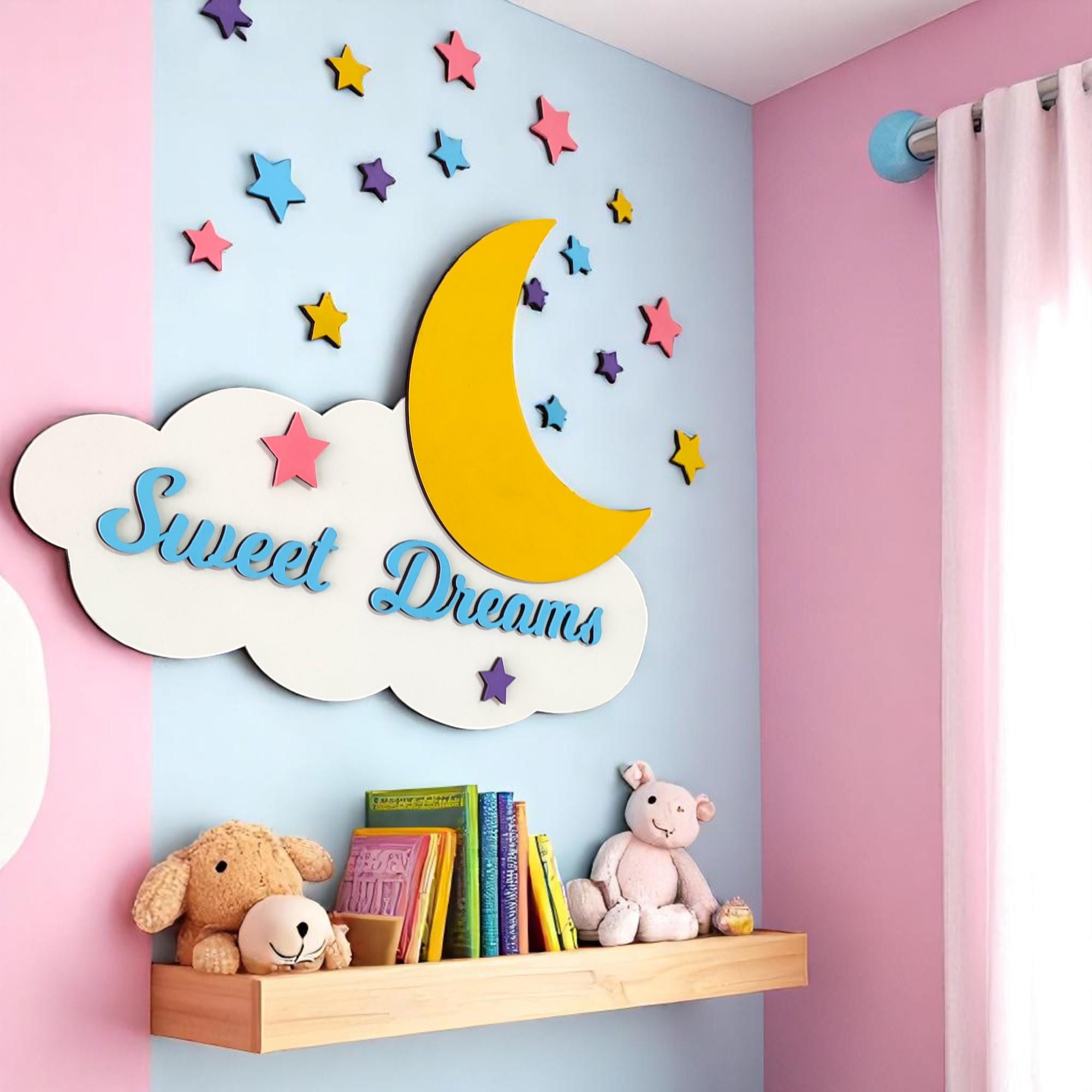 Personalized Moon & Stars Nursery Decor: Hand-Painted Baby Room Sign