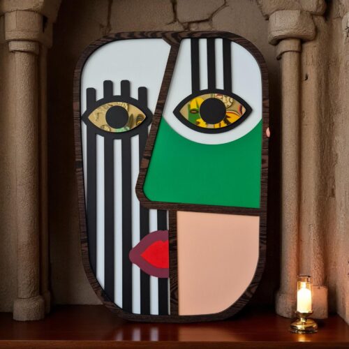 Hand-Painted Tribal Face Mask: Abstract Wooden Wall Art