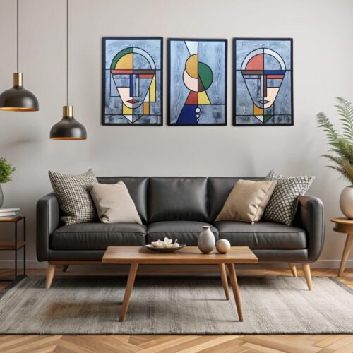 Mid Century Modern Geometric Wood Wall Art - Set of 3