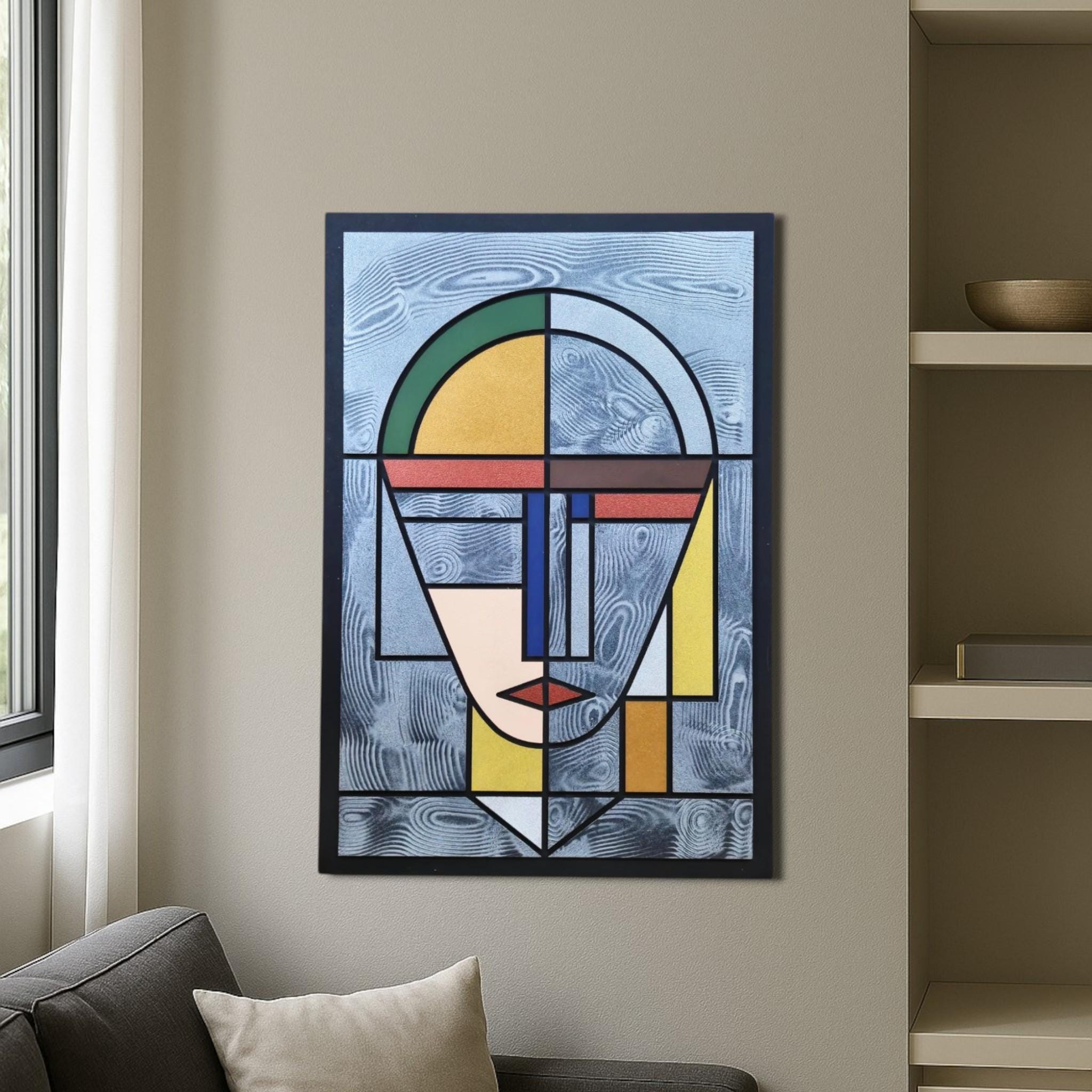 Mid-Century Modern Wood Wall Art: Abstract Female Portrait