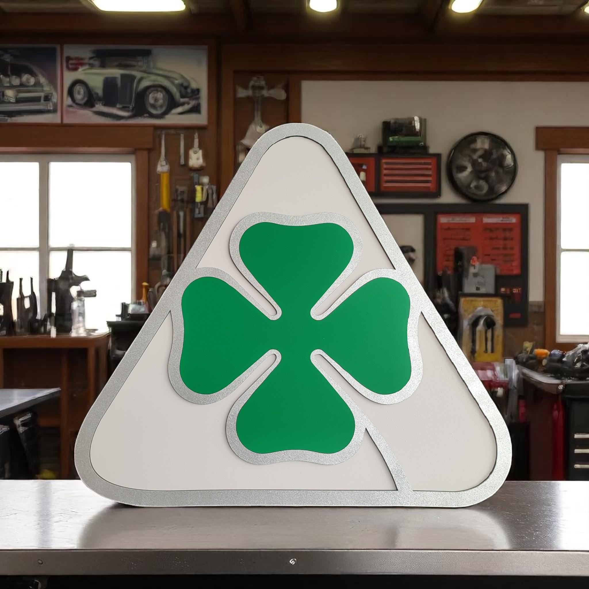 Alfa Romeo Quadrifoglio Wood Wall Art: Cloverleaf Garage Decor