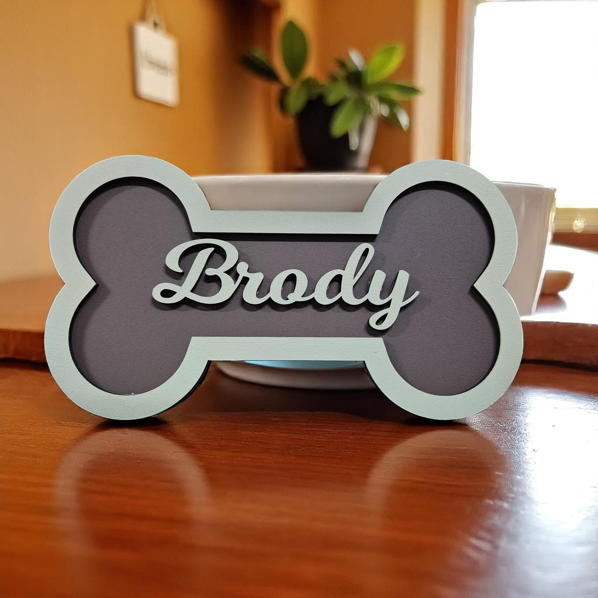 Personalized Dog Bone Name Sign: Hand-Painted Pet Wall Decor