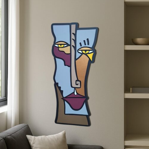 Handcrafted Picasso Style Wooden Wall Art – Modern Abstract Face