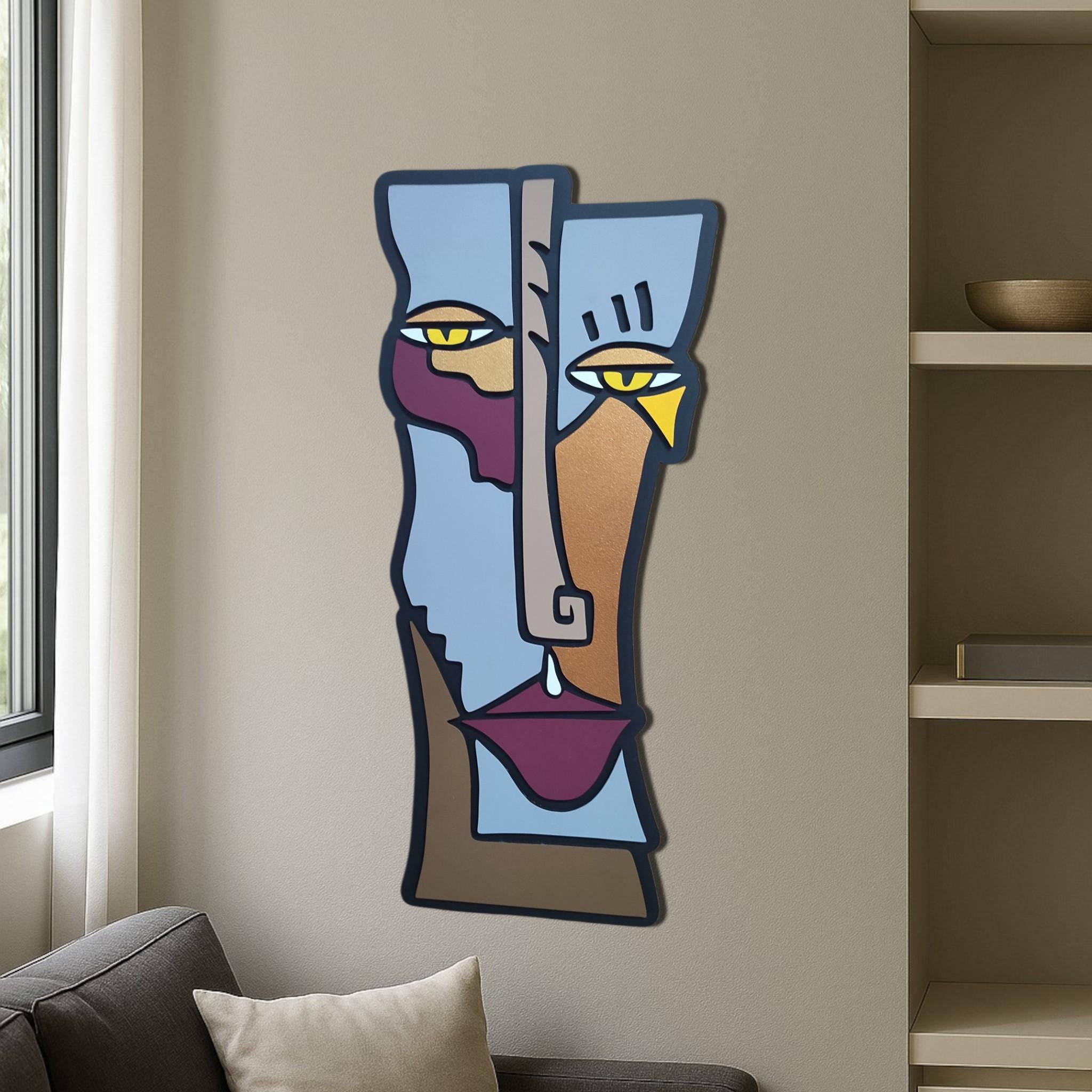Handcrafted Picasso Style Wooden Wall Art – Modern Abstract Face