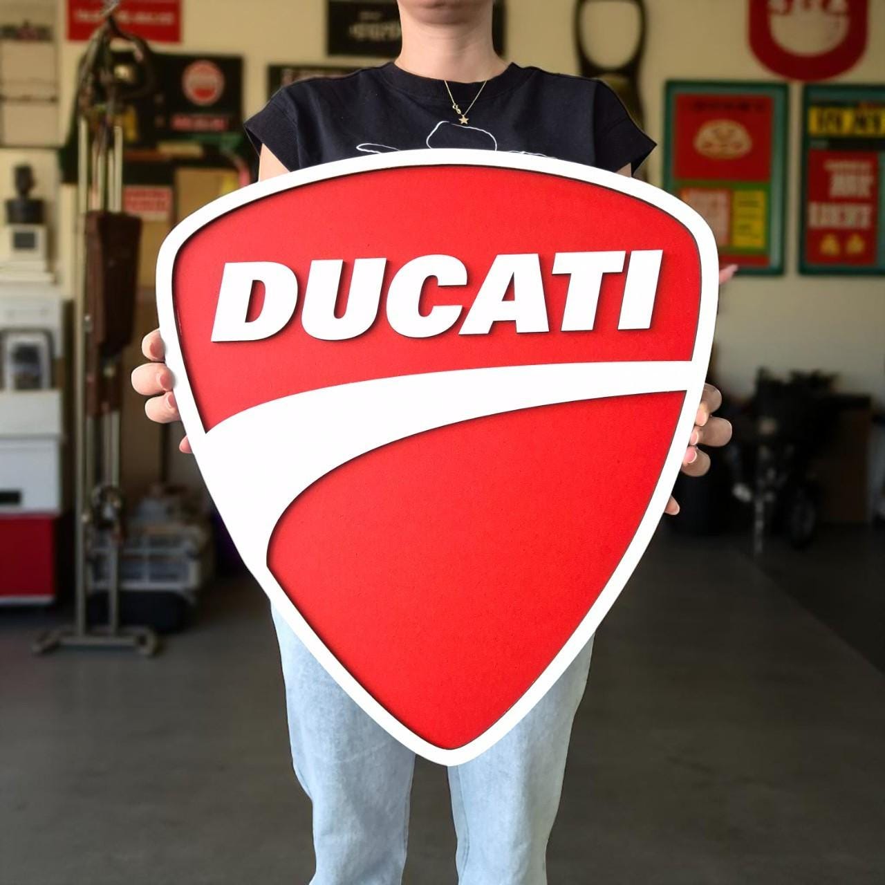 Handmade Ducati Motorcycle Logo Sign: Garage Man Cave Decor