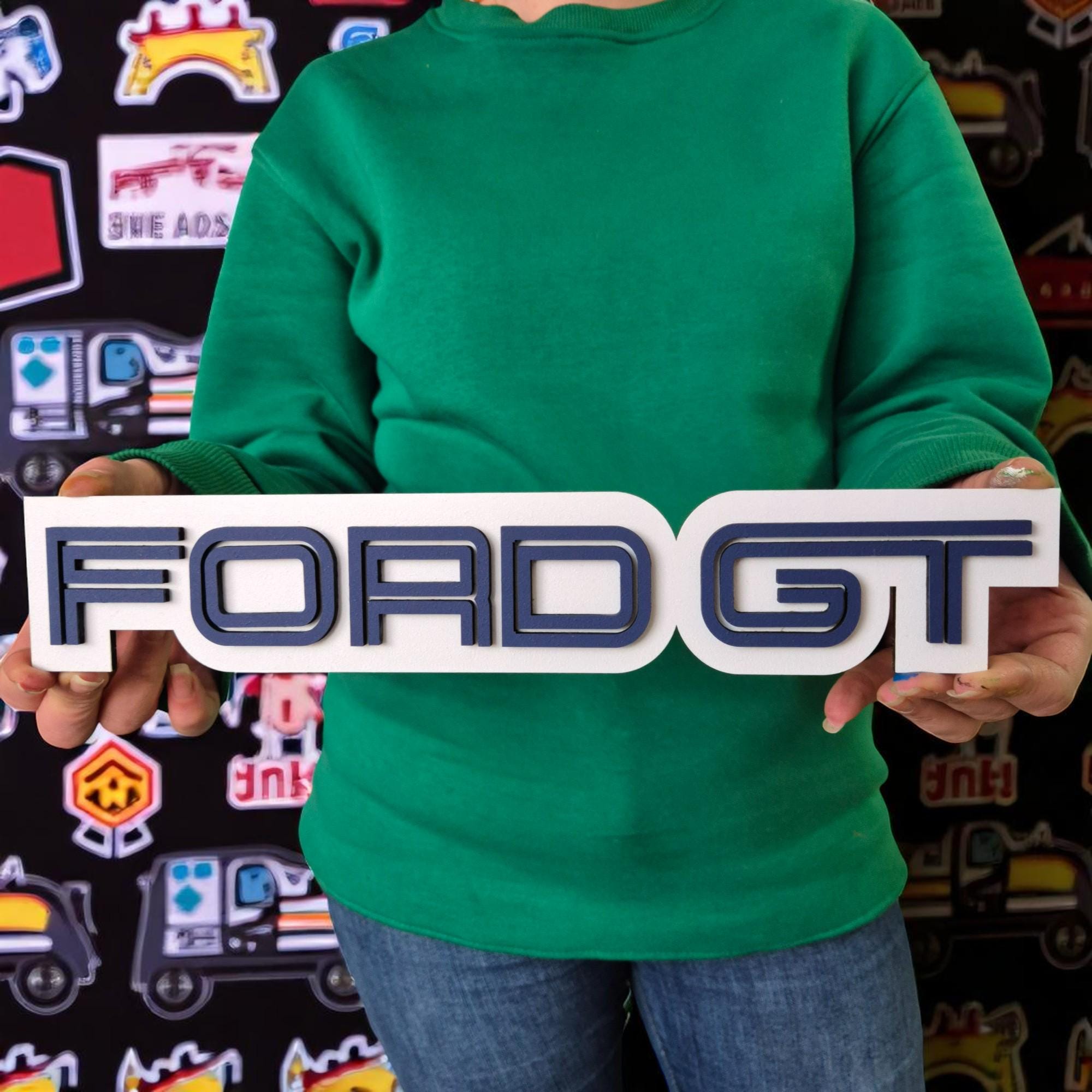 Ford GT Wooden Wall Art: Handmade Supercar Logo Sign