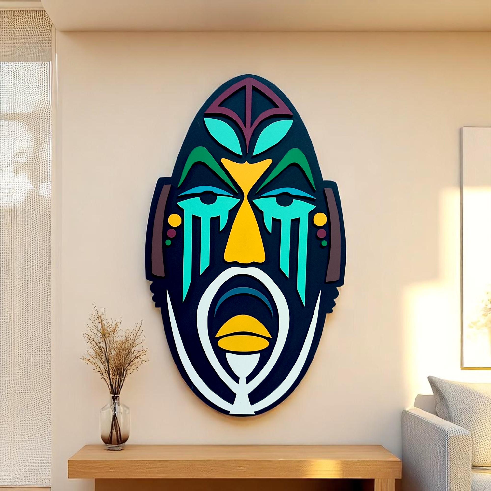 African Mask Wood Wall Art, Modern Sculpture, Home Decor