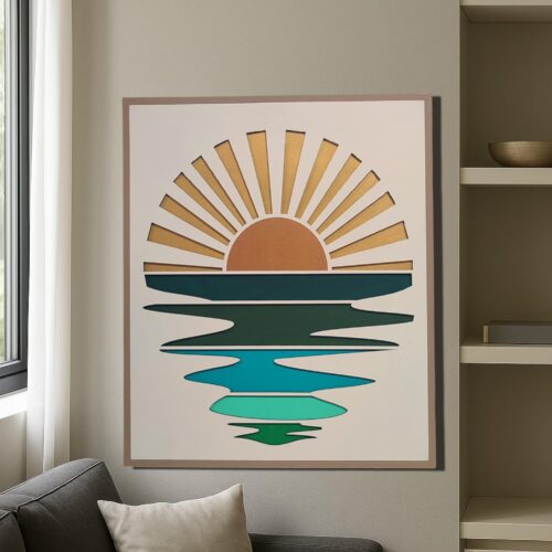 Metallic Hand Painted Sunset Wood Wall Art | Boho Home Decor