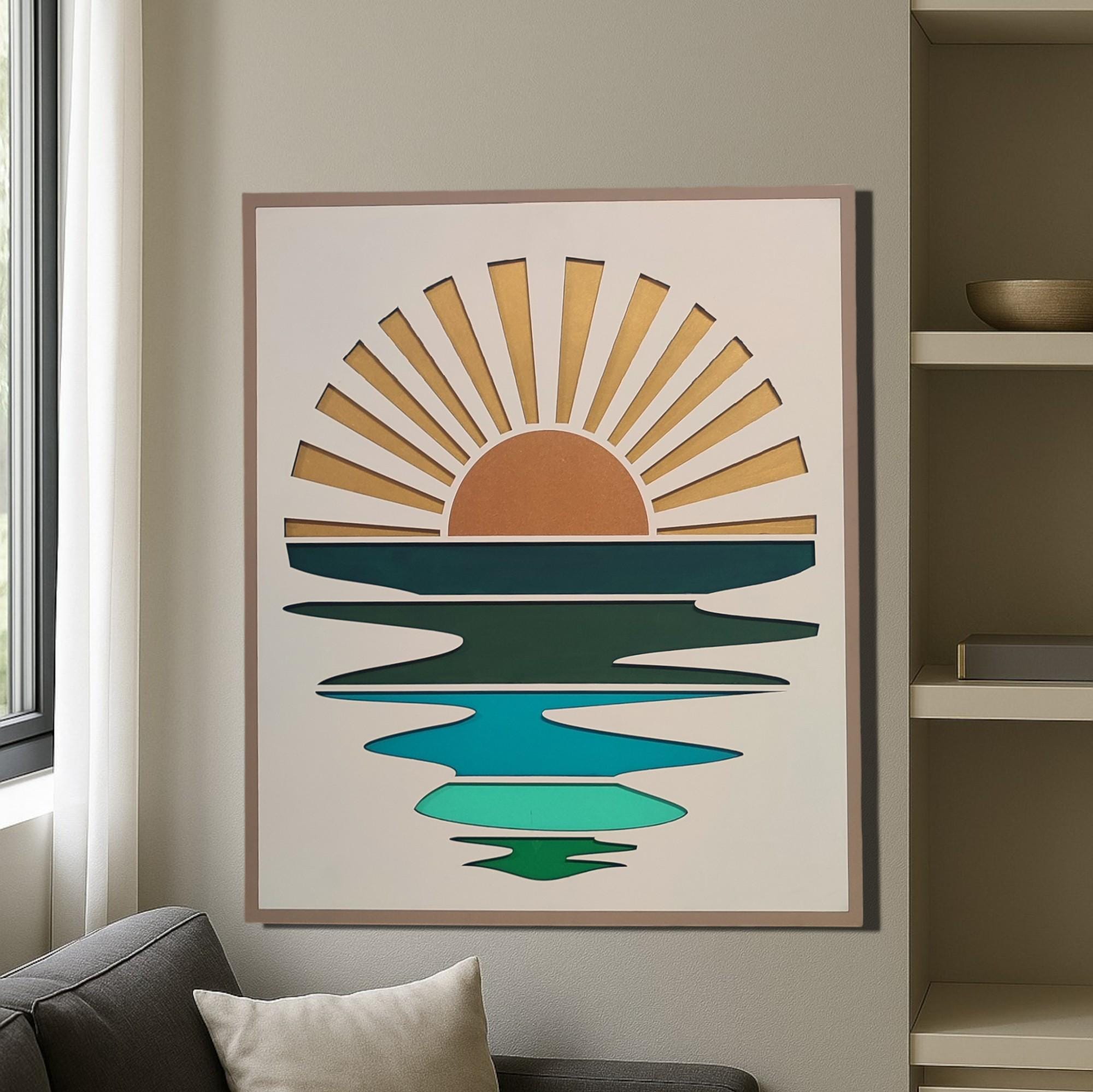 Metallic Hand Painted Sunset Wood Wall Art | Boho Home Decor