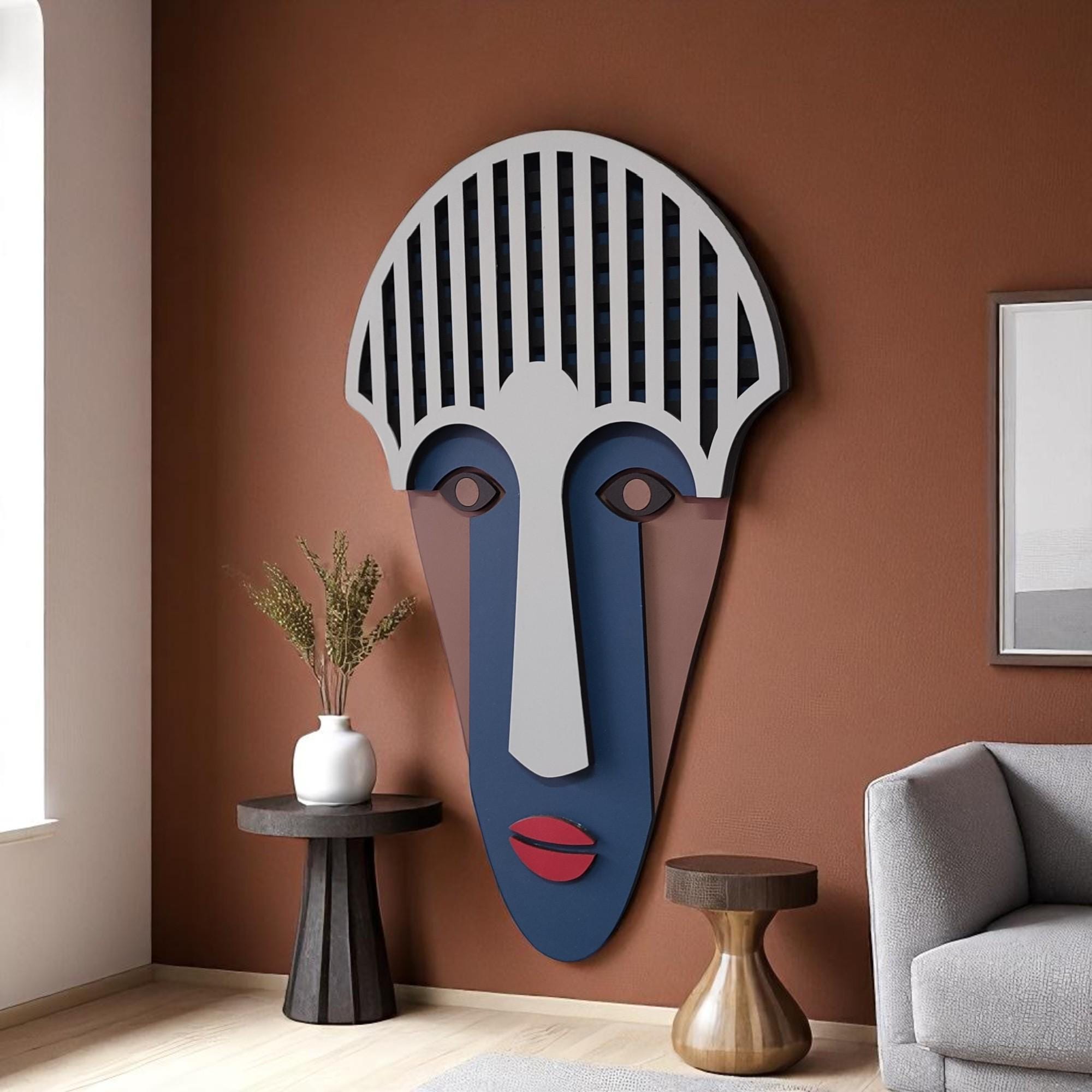 Large African Mask Wall Art: Handmade Wooden Tribal Sculpture