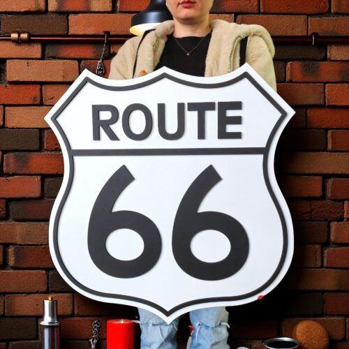 Handmade Route 66 Wooden Sign: Vintage Americana Garage Decor