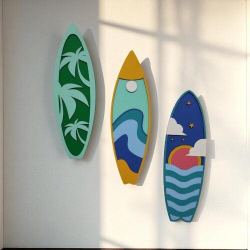 Handcrafted Wooden Surfboard Wall Art - Coastal Beach Decor, Set of 3