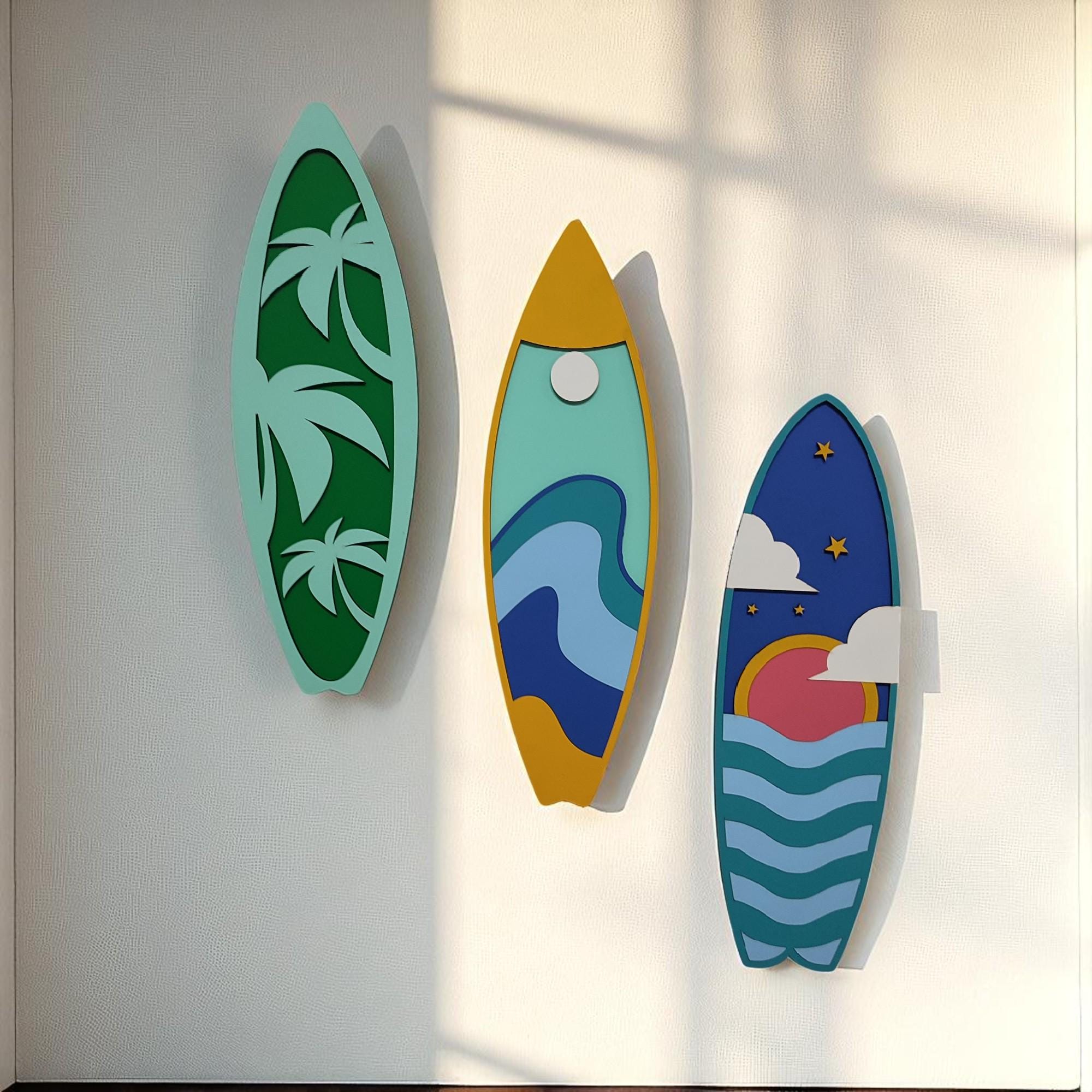 Handcrafted Wooden Surfboard Wall Art – Coastal Beach Decor, Set of 3