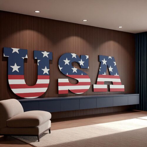 American Flag Letter Wall Art: Handcrafted Wooden Patriotic Decor