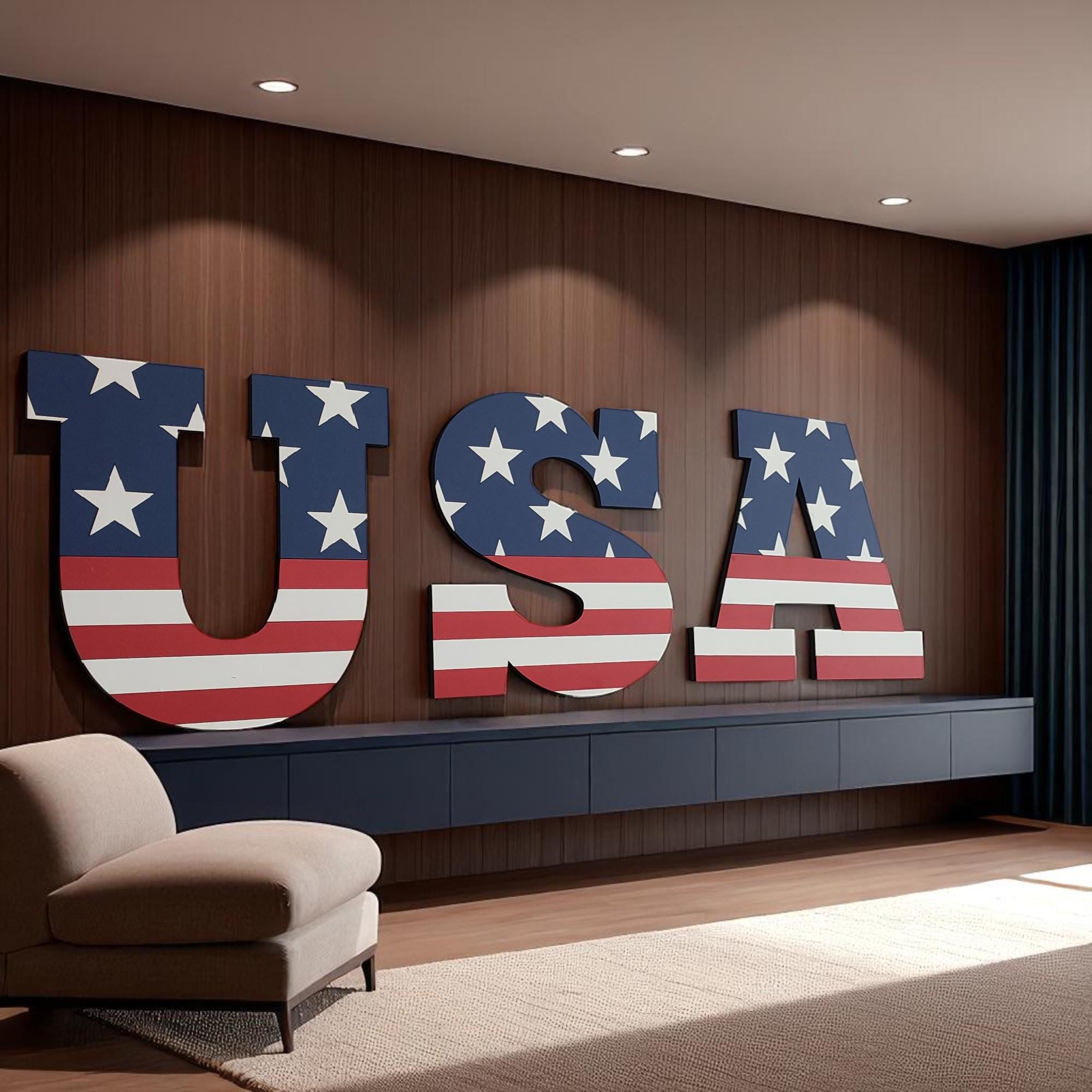 American Flag Letter Wall Art: Handcrafted Wooden Patriotic Decor