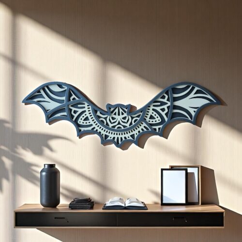 Layered Wooden Bat Wall Art: Handcrafted Gothic Halloween Decor