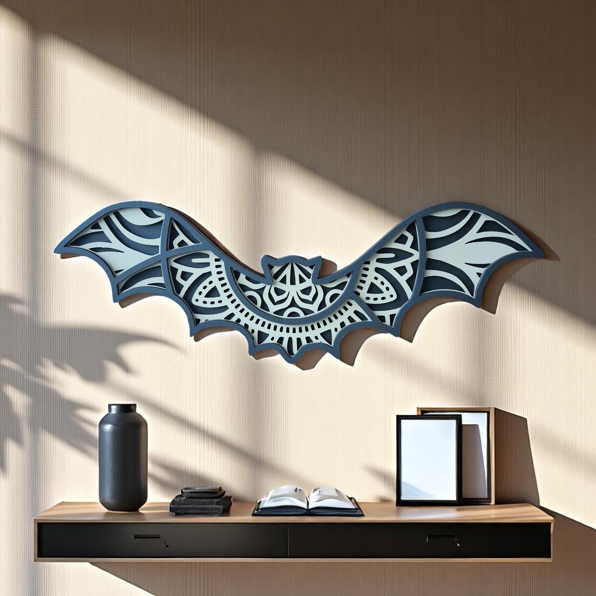Layered Wooden Bat Wall Art: Handcrafted Gothic Halloween Decor