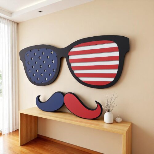 American Flag Mustache Decor: Handcrafted Patriotic Wall Art