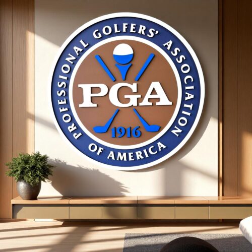 Handmade PGA of America Wooden Golf Sign: Classic Logo Wall Art