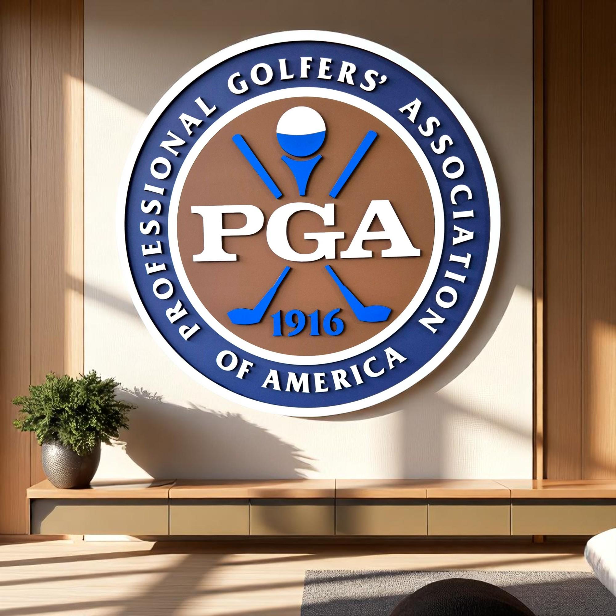 Handmade PGA of America Wooden Golf Sign: Classic Logo Wall Art