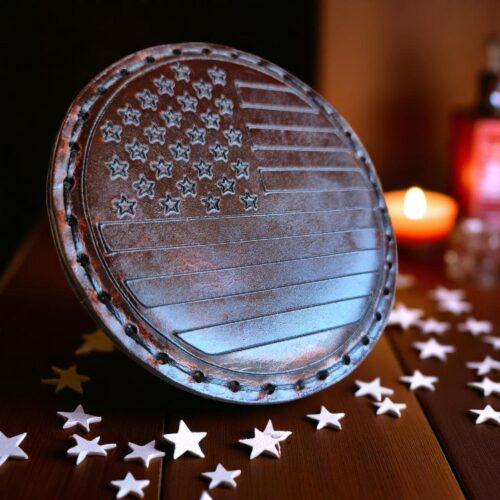 Hand-Stitched Leather American Flag Coaster: Patriotic USA Gift